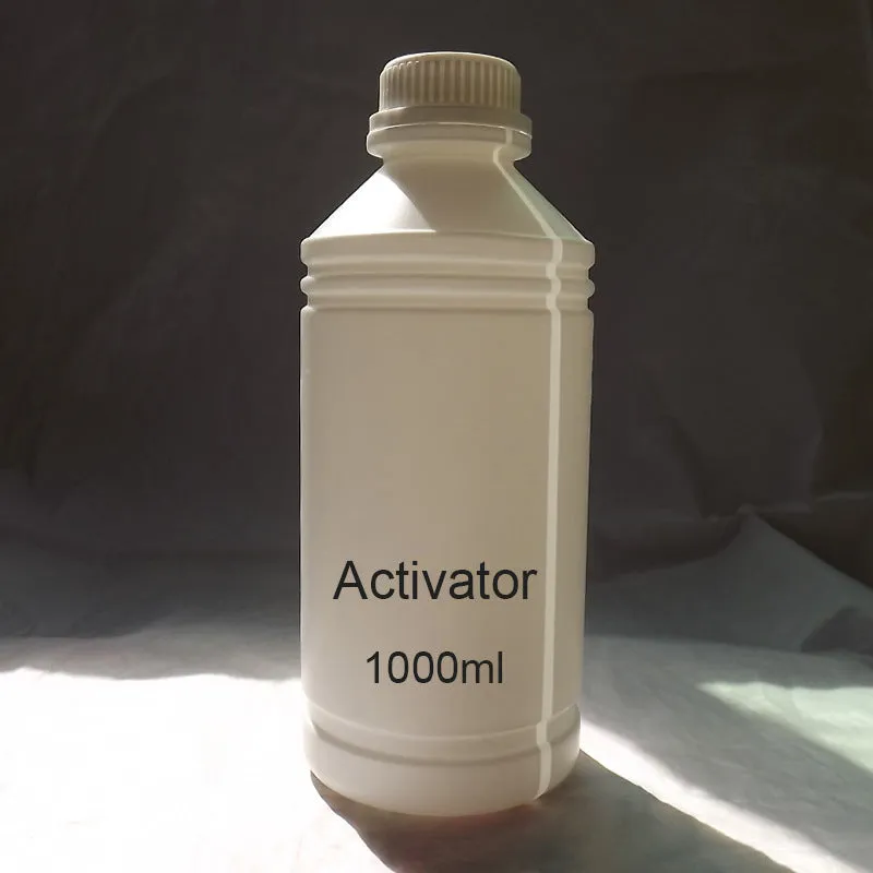 One litre bottle of eco-solvent ink activator for water transfer printing with strong tensile property