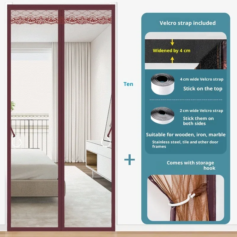 Self-priming velcro door curtain in striped coffee colour for household partition use