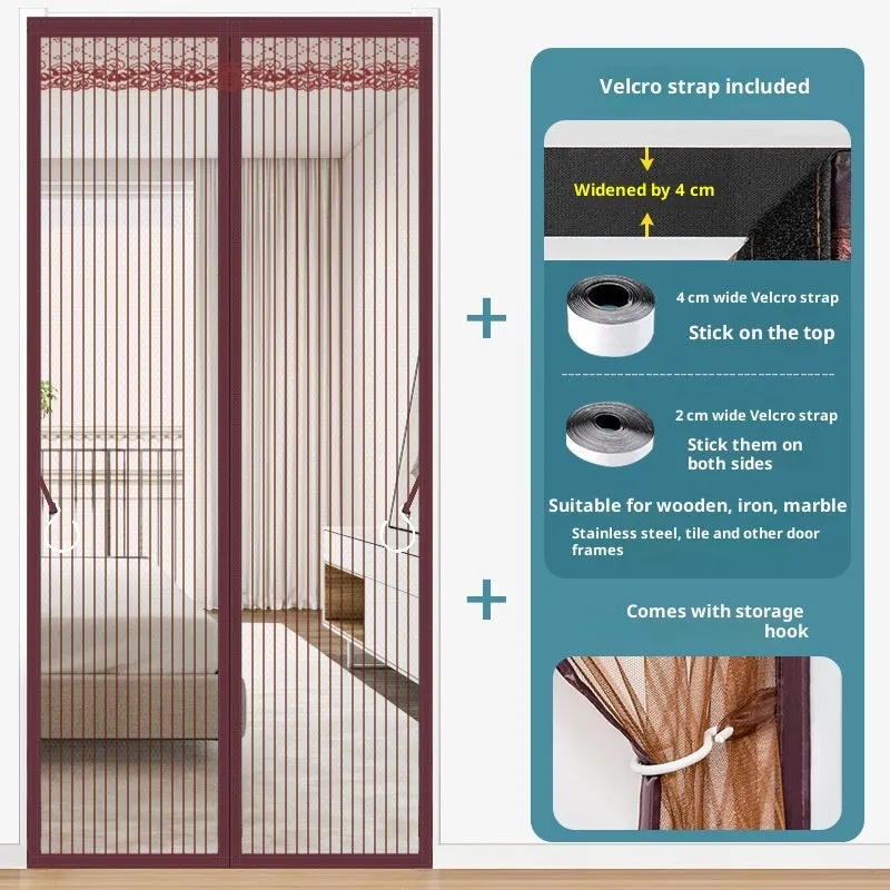 Self-priming velcro door curtain in striped coffee colour for household partition use