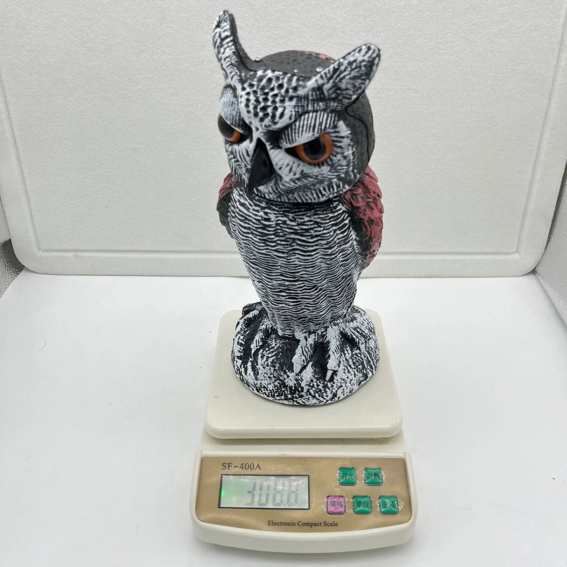 Artificial owl bait ornament with shaking head mechanism for outdoor bird deterrent