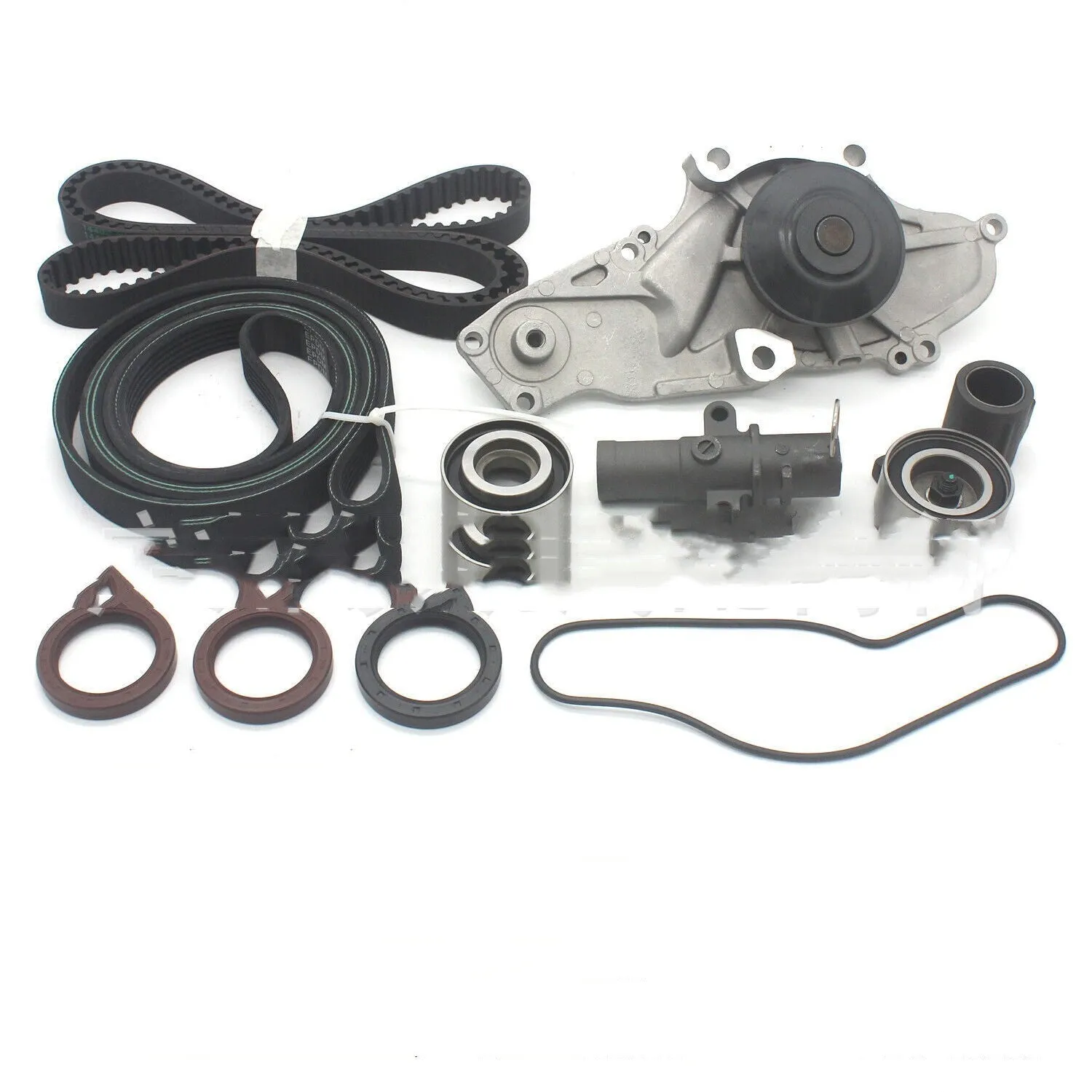Metal automotive belt and water pump assembly measuring 28mm x 18mm x 16mm