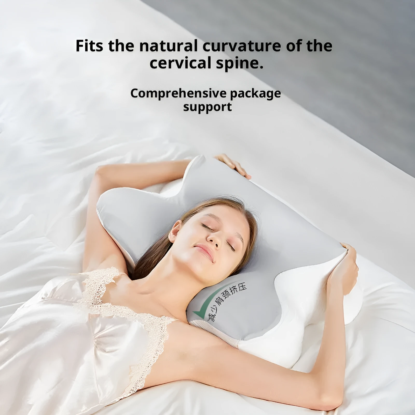 Dedicated Sleep Home slow rebound memory foam contour neck pillow in budding green colour, 62x42x11x13cm