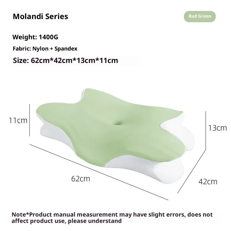 Dedicated Sleep Home slow rebound memory foam contour neck pillow in budding green colour, 62x42x11x13cm