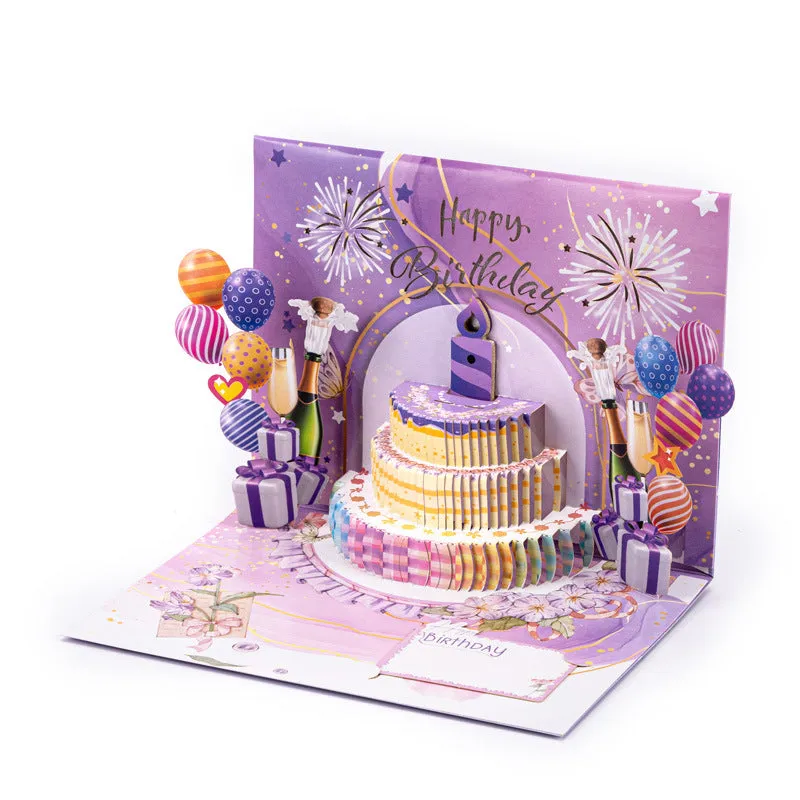 3D cake greeting card with Chinese ink style artwork showing manual folding and light music theme