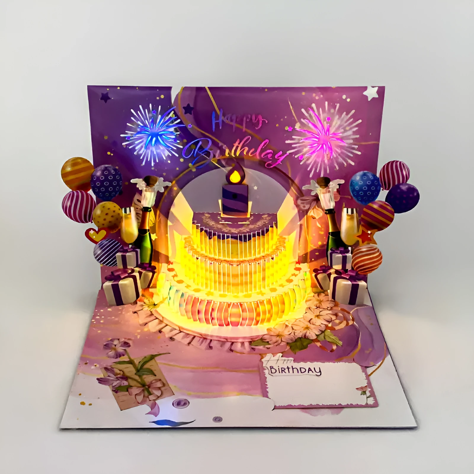 3D cake greeting card with Chinese ink style artwork showing manual folding and light music theme