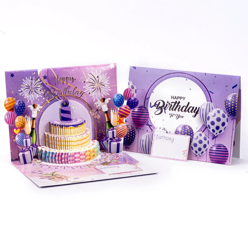 3D cake greeting card with Chinese ink style artwork showing manual folding and light music theme
