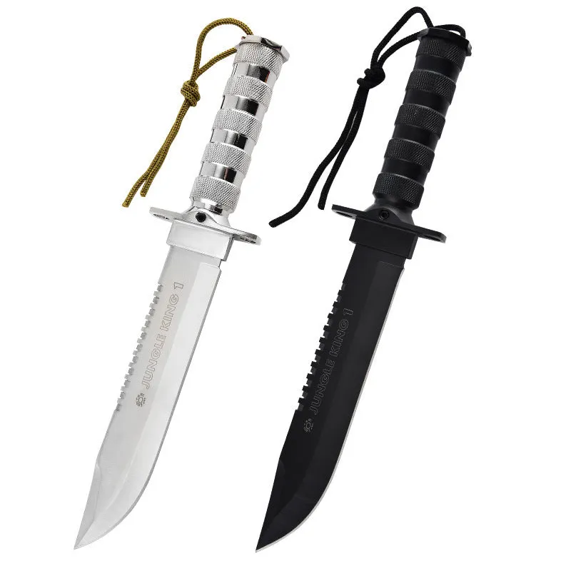 Keel integrated multifunctional small straight survival tactical knife with black aluminium handle and 8Cr19Mov steel blade