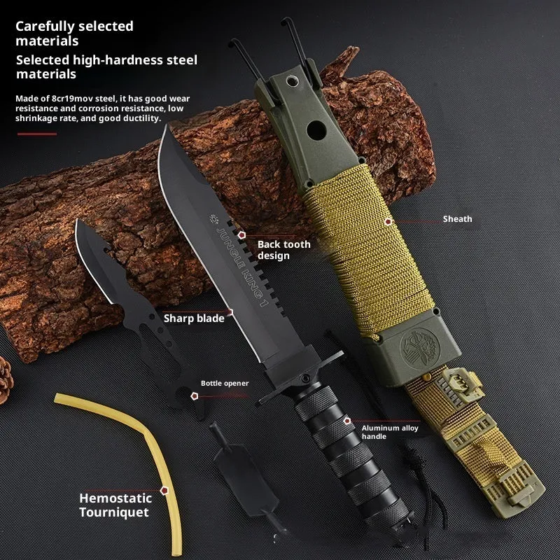 Keel integrated multifunctional small straight survival tactical knife with black aluminium handle and 8Cr19Mov steel blade