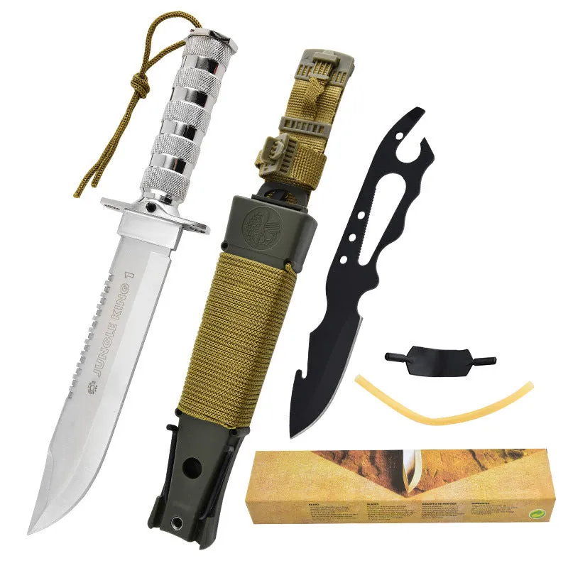 Keel integrated multifunctional small straight survival tactical knife with black aluminium handle and 8Cr19Mov steel blade