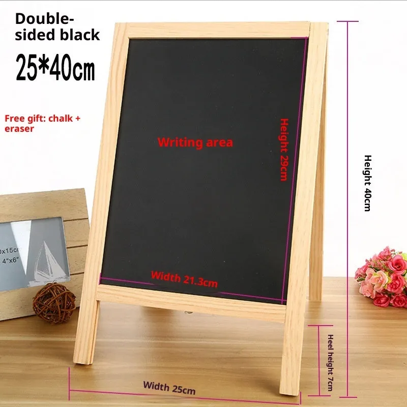 A-shaped double-sided wooden easel blackboard and white board 20 by 30 cm natural wood colour finish