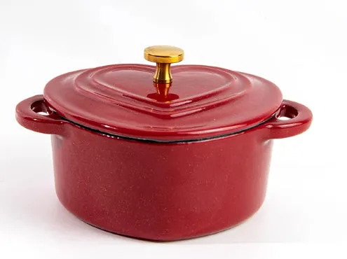 Heart-shaped enamel stewing pot in Milk White with cast iron lid, 11cm diameter