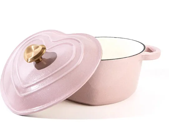 Heart-shaped enamel stewing pot in Milk White with cast iron lid, 11cm diameter