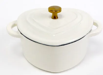 Heart-shaped enamel stewing pot in Milk White with cast iron lid, 11cm diameter