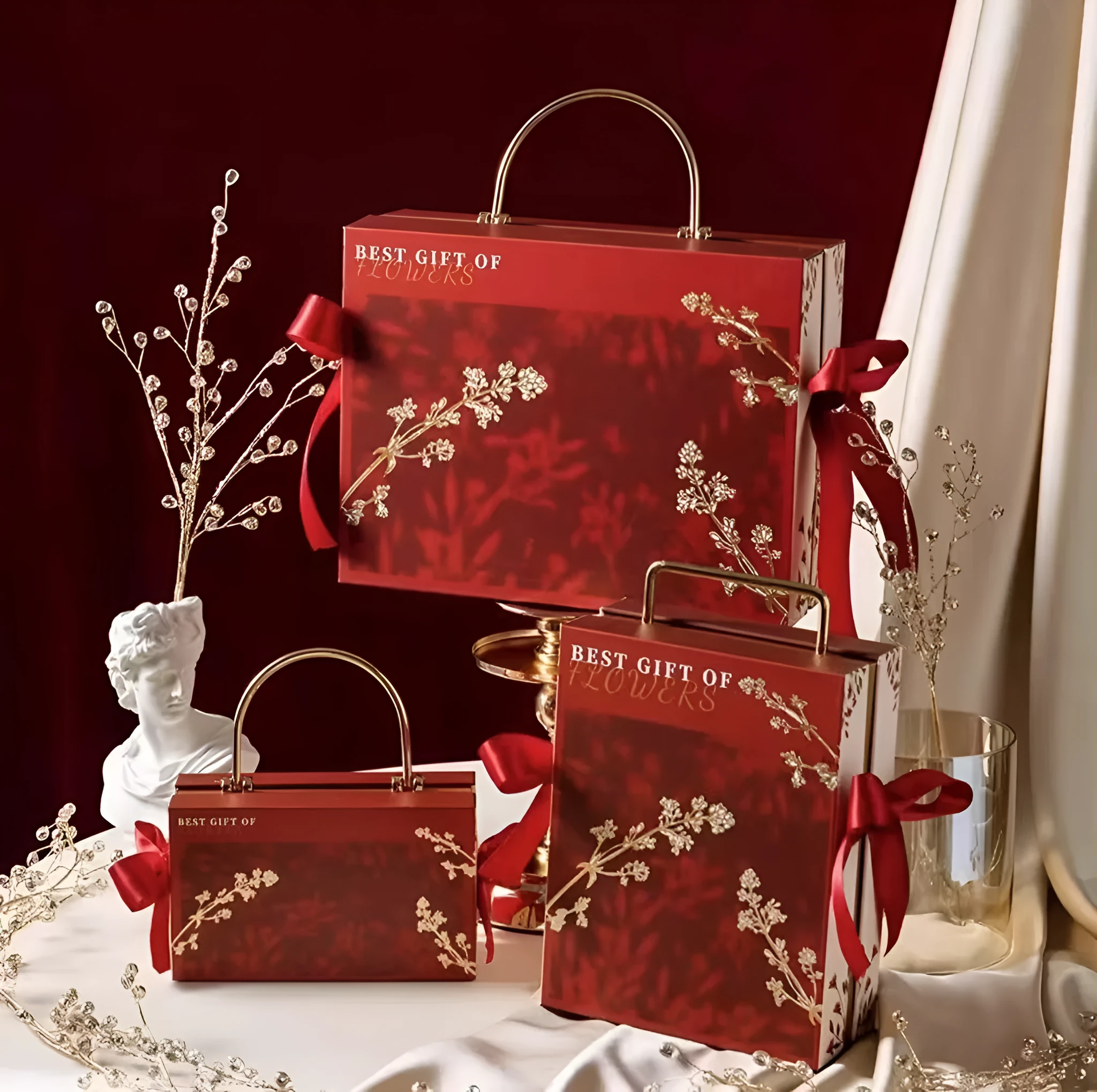 Hand gift box for girls pajamas marriage engagement in Champagne Gold with ironing craft finish