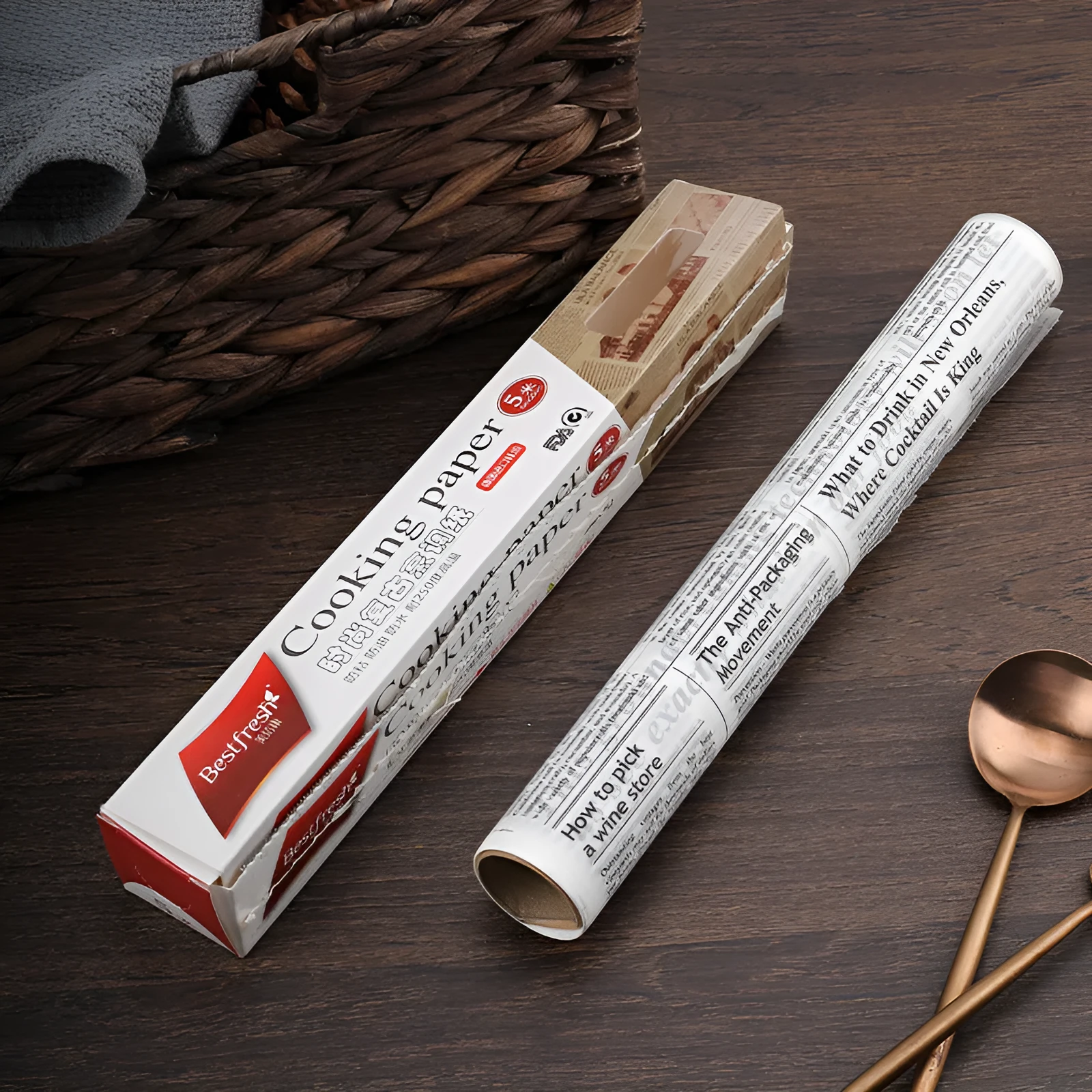 Retro newspaper pattern baking oiled paper roll 5 metres brown and white options