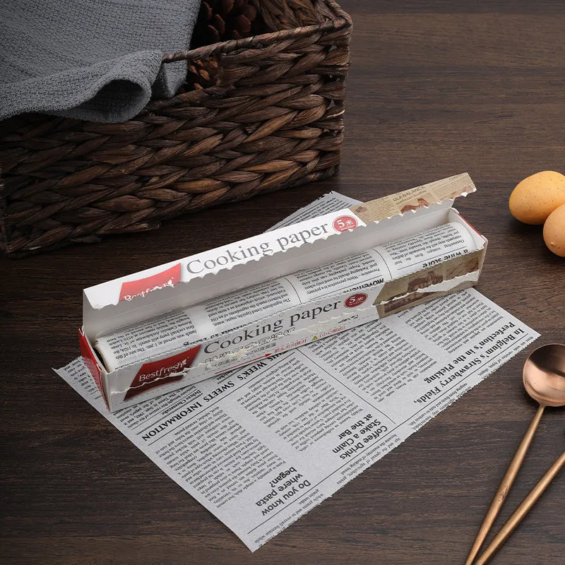 Retro newspaper pattern baking oiled paper roll 5 metres brown and white options