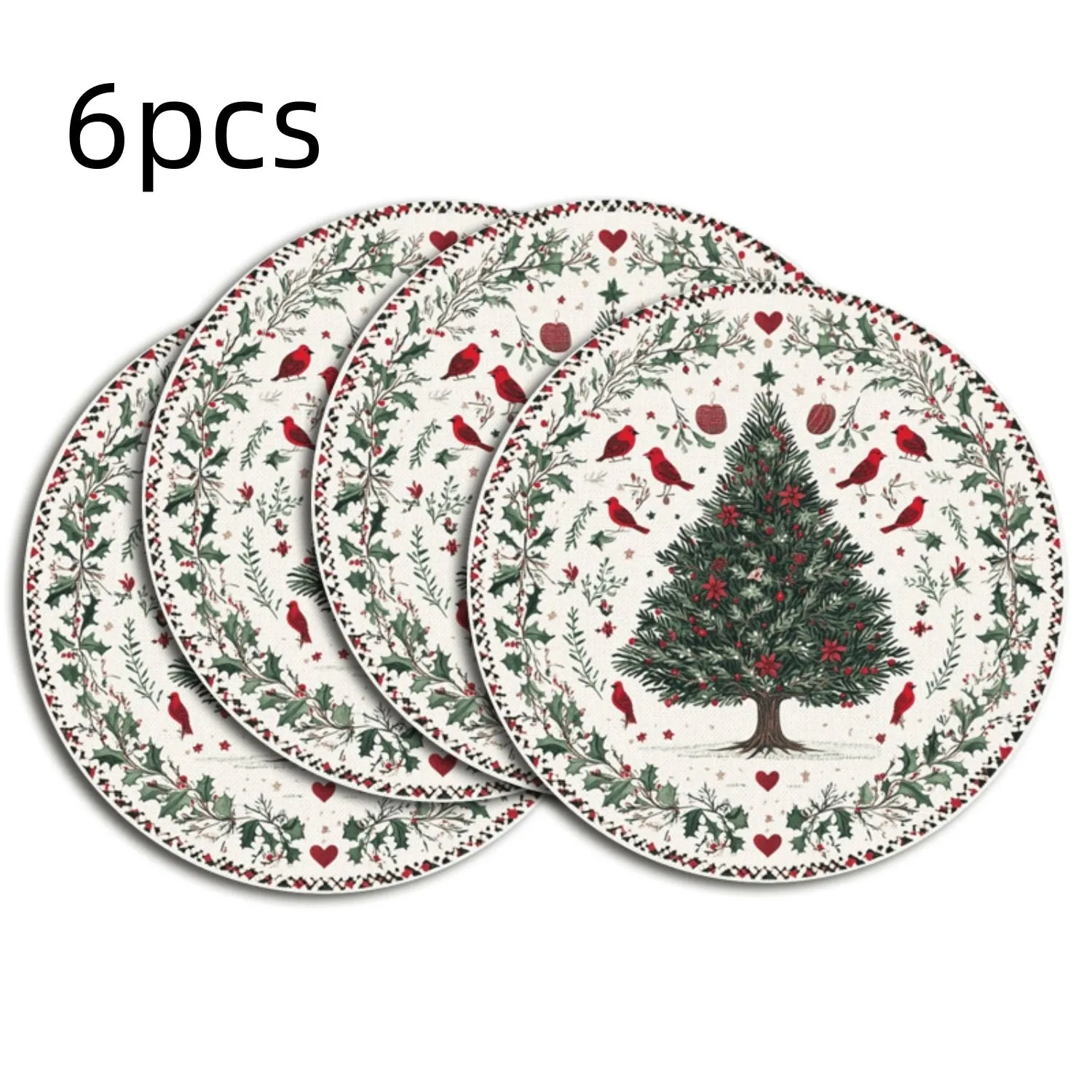 Round Christmas placemat with holly berries snowflake and bow design 38cm polyester American style