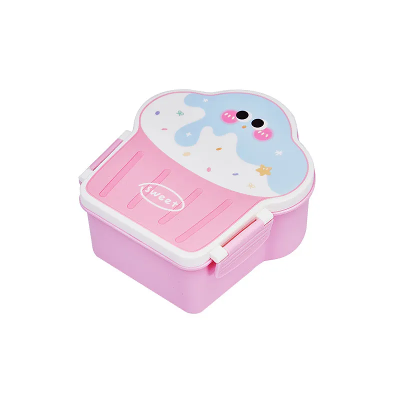 Pink and blue ice cream shaped plastic lunch box with compartments and included utensils