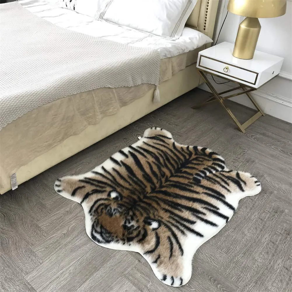 Light luxury floor mat with cute tiger print, made of imitation cashmere, machine washable, available in 40X120cm size
