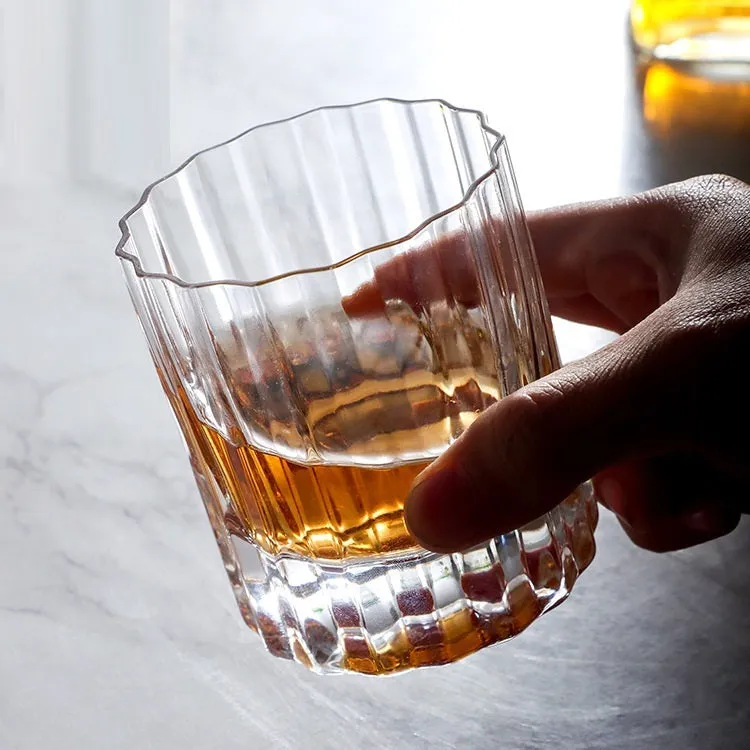 Light luxury crystal glass thick bottom lace whiskey glass on table