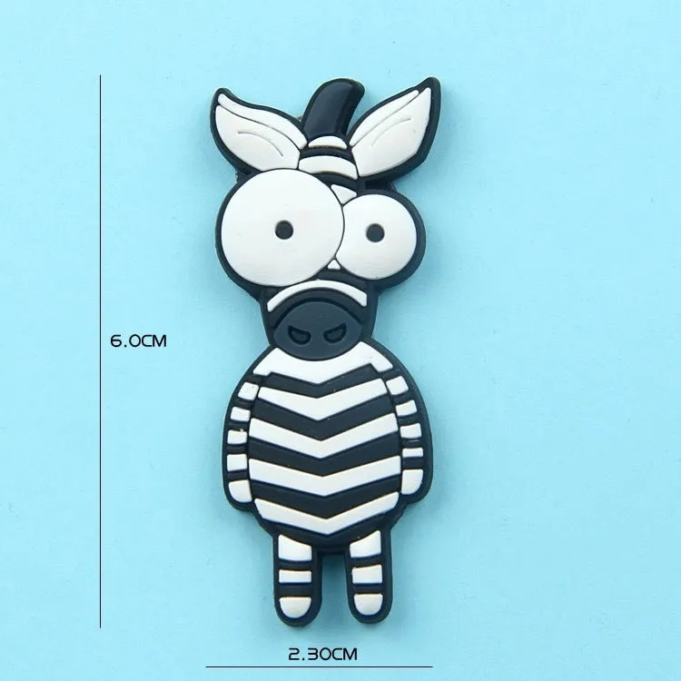 Set of 9 colourful PVC cartoon animal refrigerator stickers on a white fridge surface