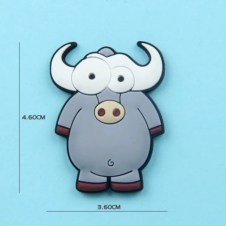 Set of 9 colourful PVC cartoon animal refrigerator stickers on a white fridge surface