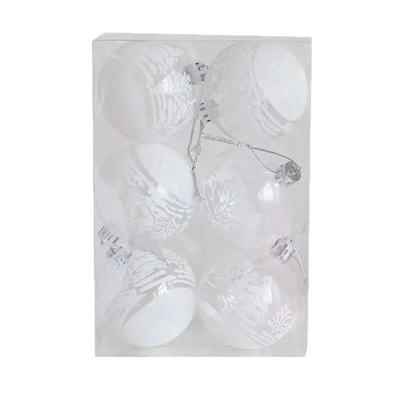 Set of 6 hand painted transparent acrylic Christmas baubles 6cm in diameter