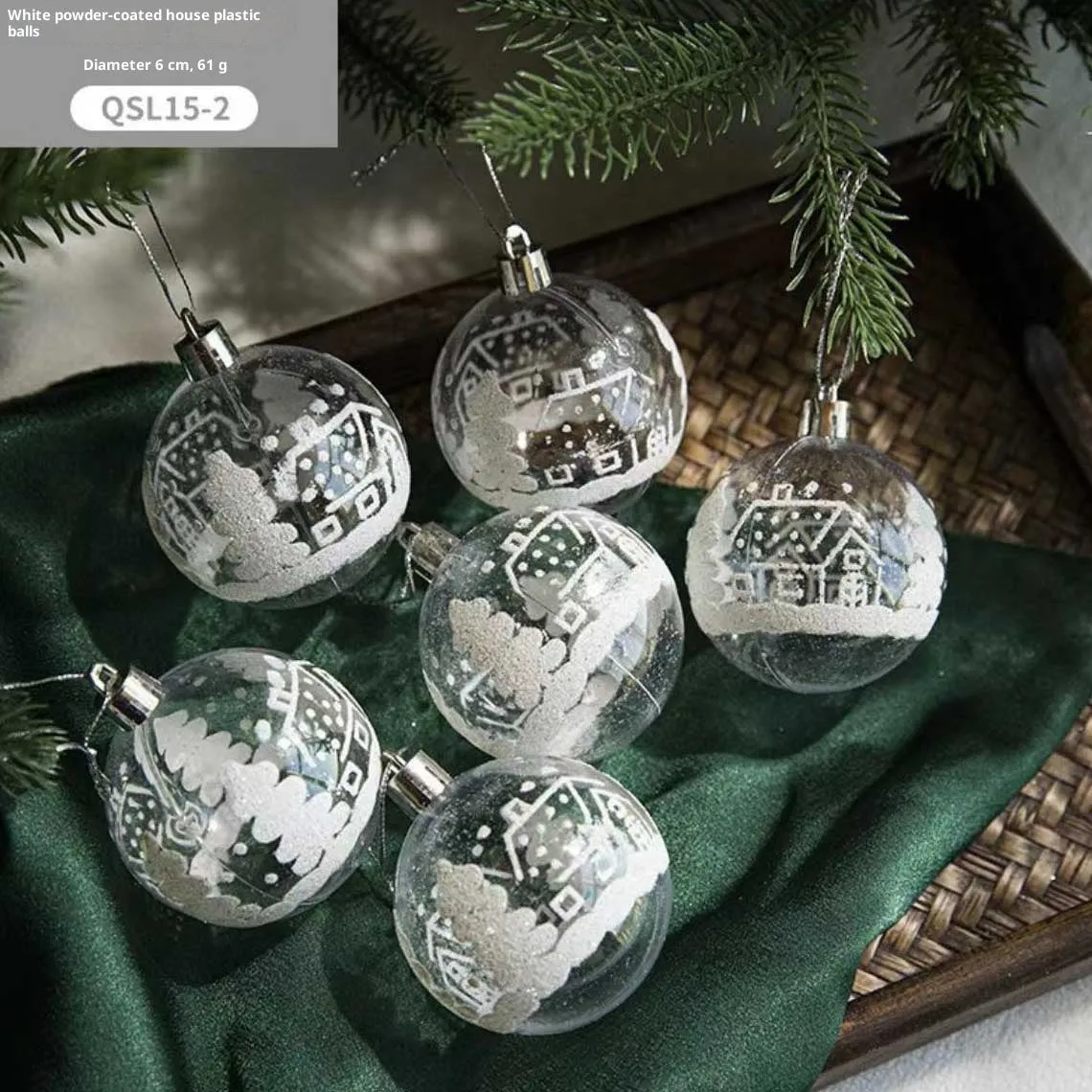 Set of 6 hand painted transparent acrylic Christmas baubles 6cm in diameter