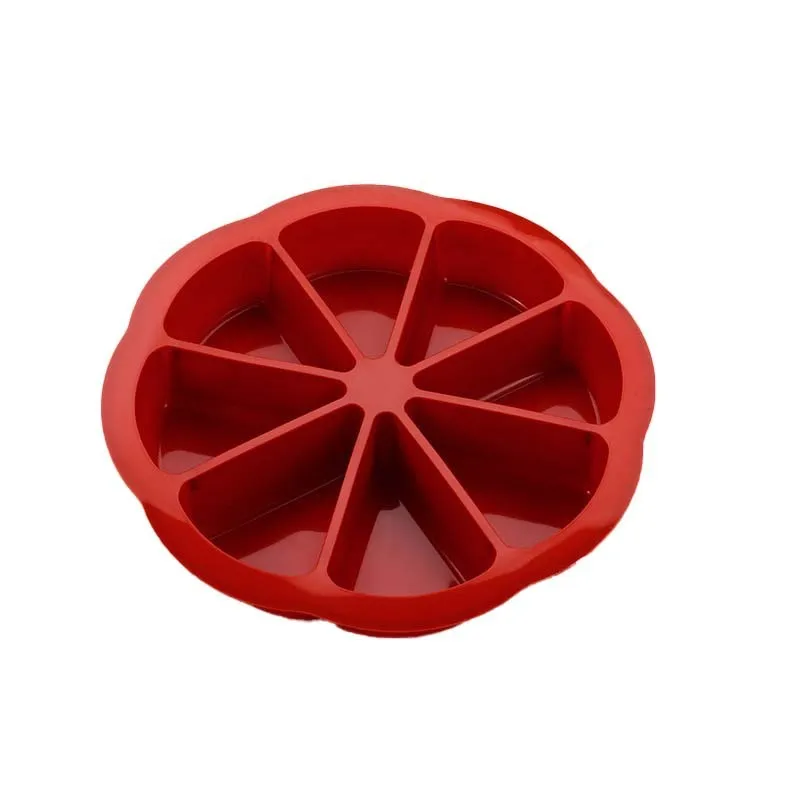 Round silicone cake mold in orange colour for baking, modern simple style, on white background