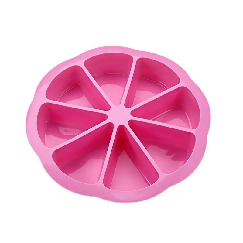 Round silicone cake mold in orange colour for baking, modern simple style, on white background