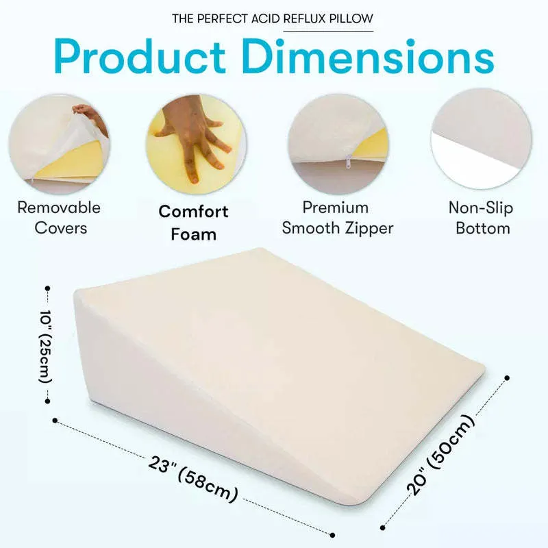 White triangle memory foam wedge cushion measuring 40x20x20cm on a neutral background