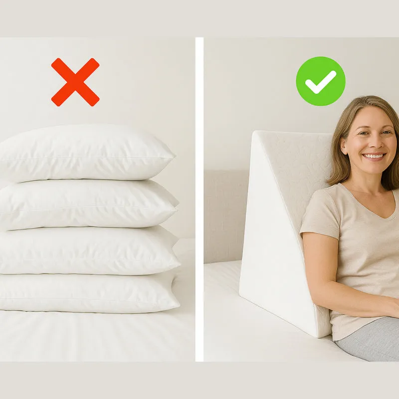 White triangle memory foam wedge cushion measuring 40x20x20cm on a neutral background