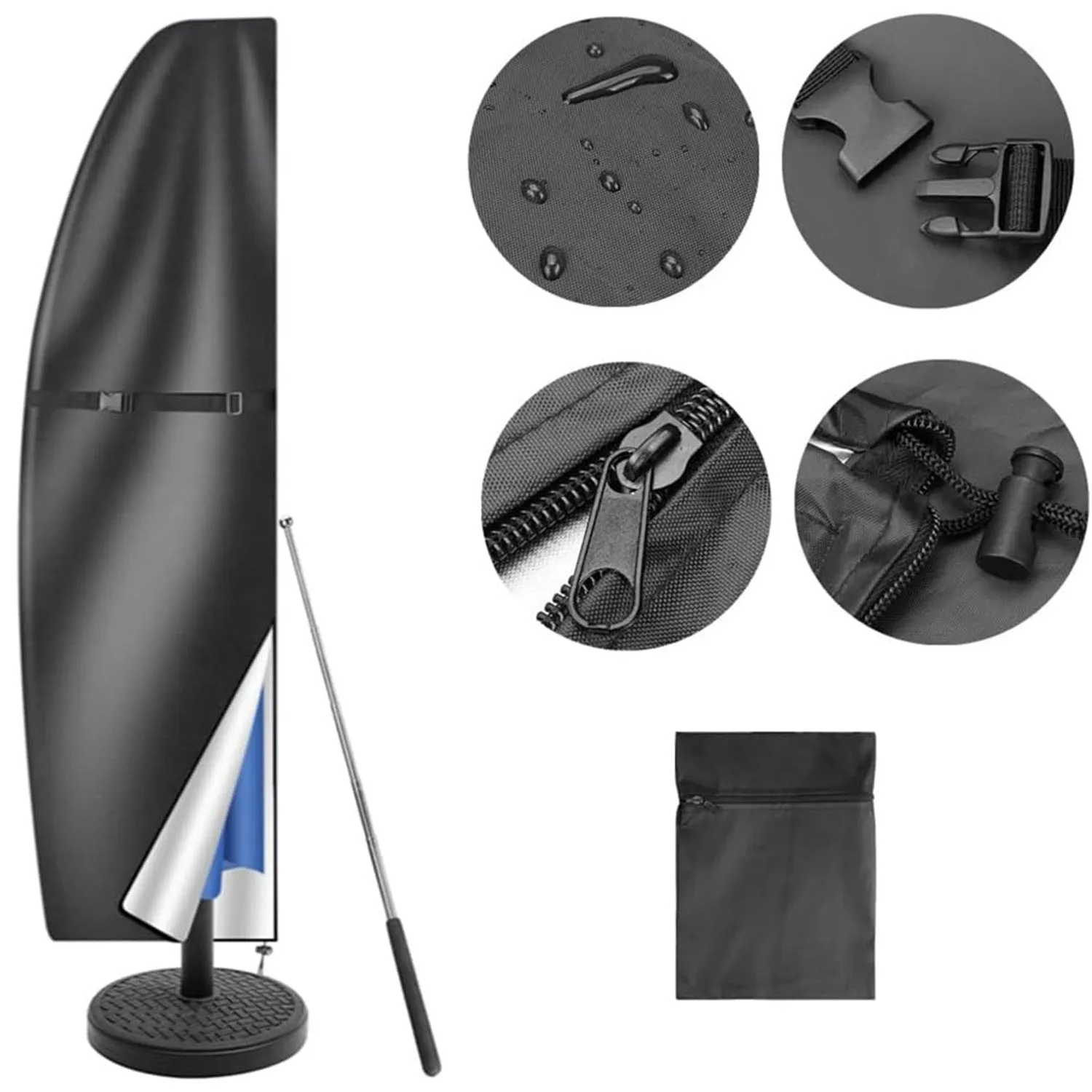 Waterproof Oxford cloth umbrella cover for outdoor offset banana umbrellas in black or grey colour