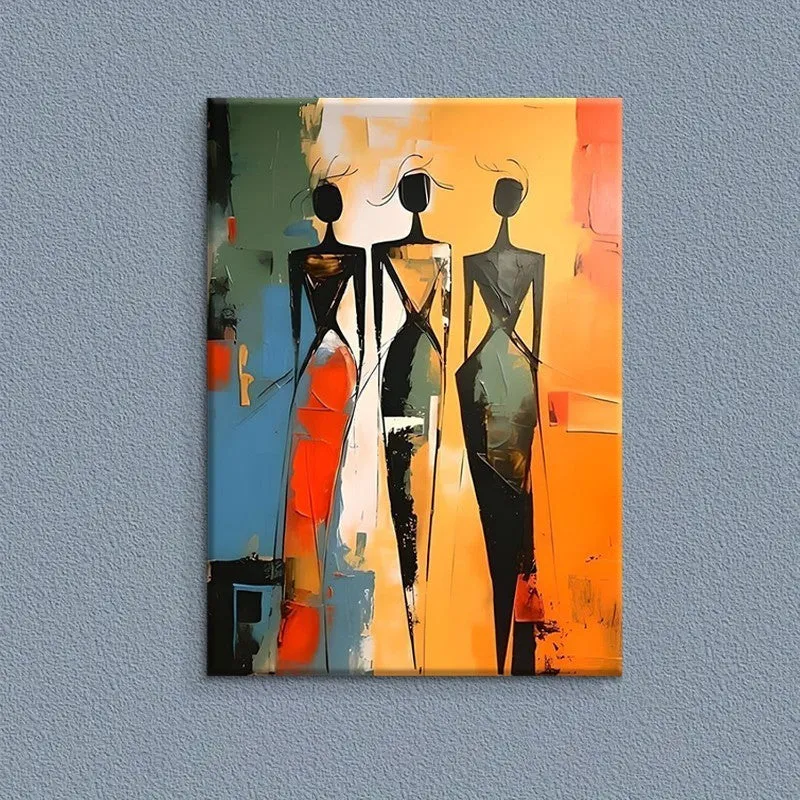 Colourful abstract oil painting canvas of an African black woman unframed vertical wall art