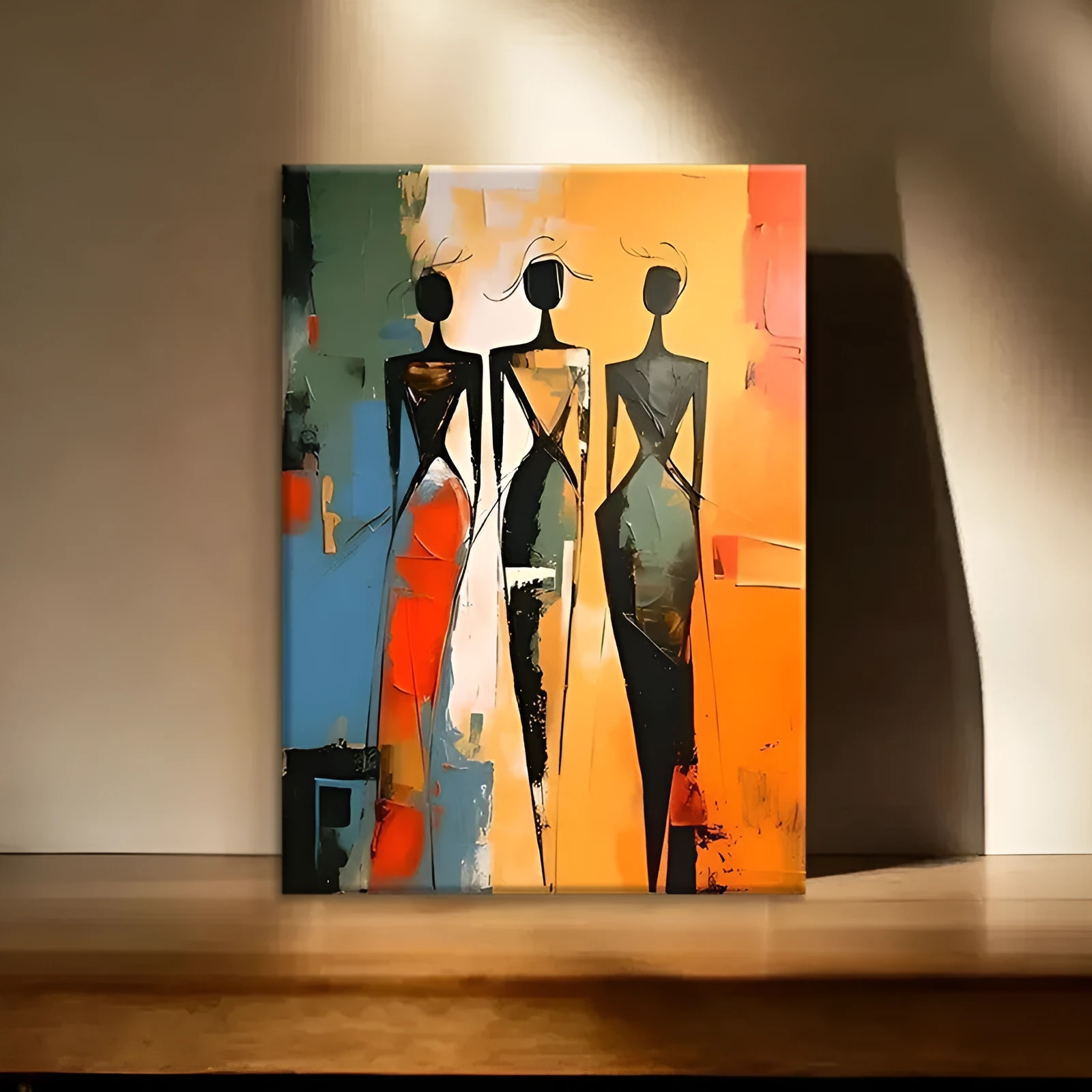 Colourful abstract oil painting canvas of an African black woman unframed vertical wall art