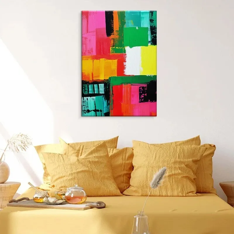 Hand painted abstract oil painting on canvas, large size, colourful modern design, unframed