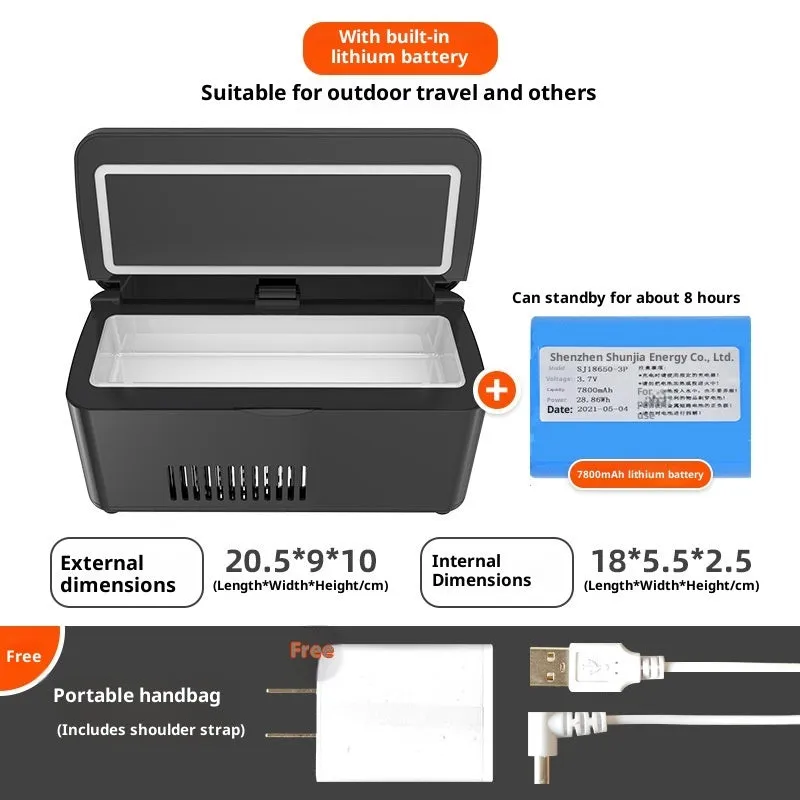 Portable insulin frozen box in white with fast refrigeration and rechargeable battery for car and home use