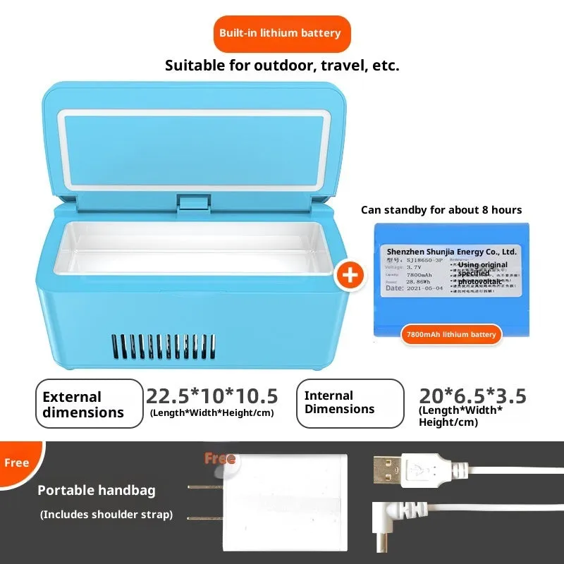 Portable insulin frozen box in white with fast refrigeration and rechargeable battery for car and home use