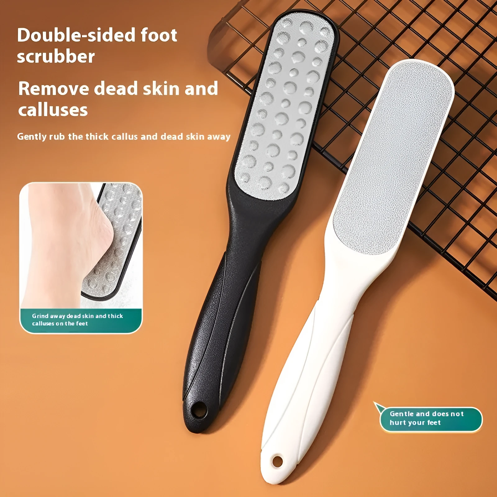 Double-sided stainless steel foot grinder for callus removal in black and white colour options