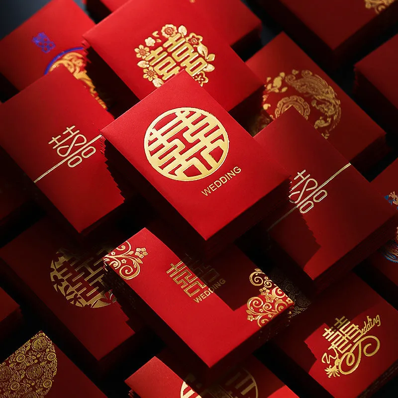 Assorted mini red packets for wedding lucky money in Chinese style paper design with seal closure