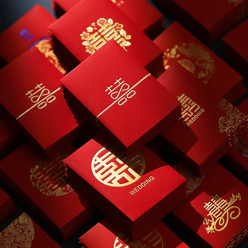 Assorted mini red packets for wedding lucky money in Chinese style paper design with seal closure