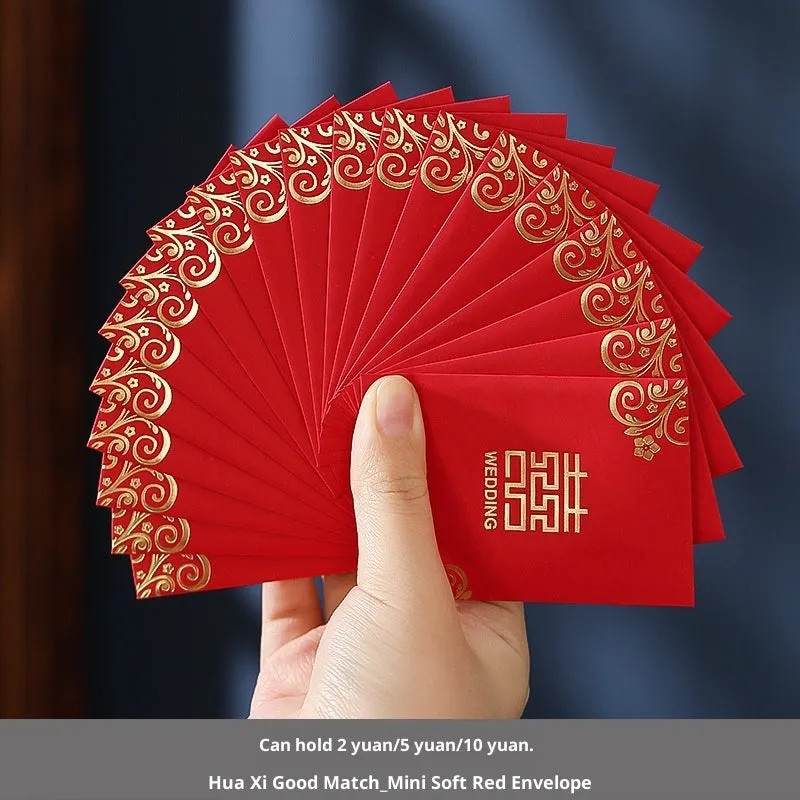 Assorted mini red packets for wedding lucky money in Chinese style paper design with seal closure