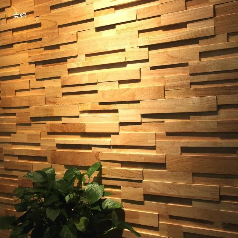 Retro 3D solid wood mosaic patch wall sticker in square 300x300mm size for stereo background decor