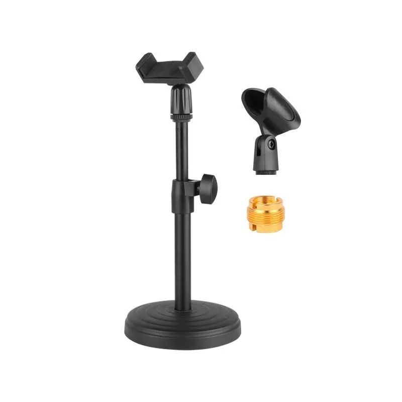 Alloy desktop microphone stand with adjustable riser and metal base for live show and video recording