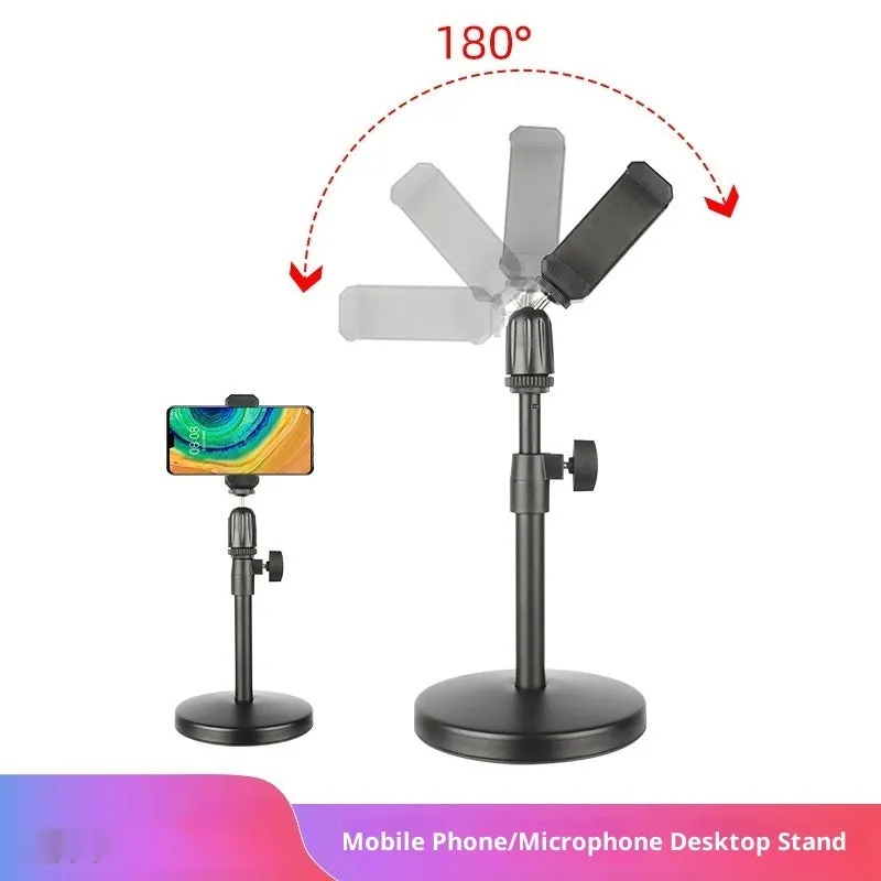 Alloy desktop microphone stand with adjustable riser and metal base for live show and video recording