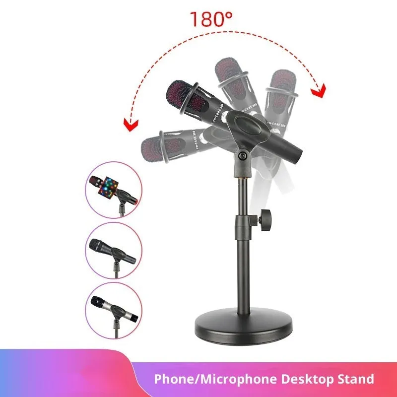 Alloy desktop microphone stand with adjustable riser and metal base for live show and video recording