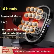 Black multi-head percussion massager with LED screen for calf, back, and waist muscle relief