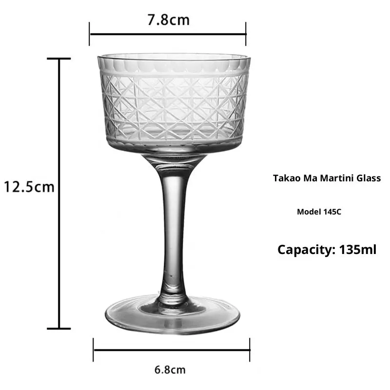 Crystal hand carved martini cup with dragon motif in Japanese retro style