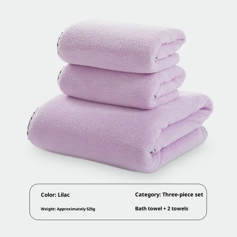 High density coral fleece three-piece towel set in solid vanilla colour with one bath towel and two hand towels