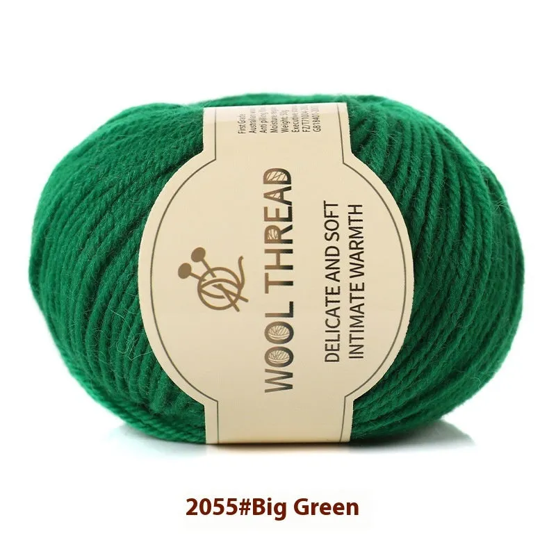 One skein of fine hand knitting wool thread in a choice of colours, shown next to UK size 10 knitting needles.